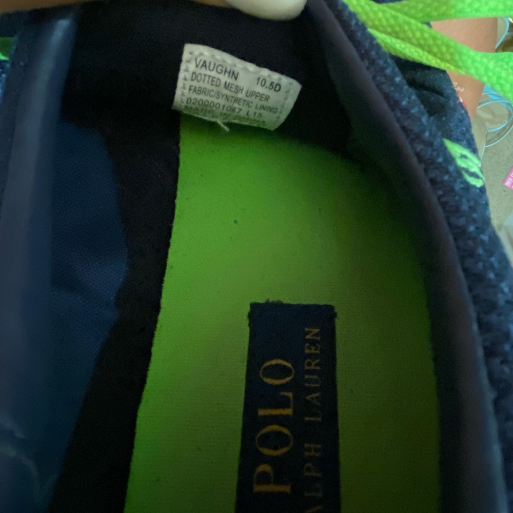 Navy Blue and Bright Green Polo Ralph Lace Up Casual Shoes Size 10.5 - Picture 7 of 10